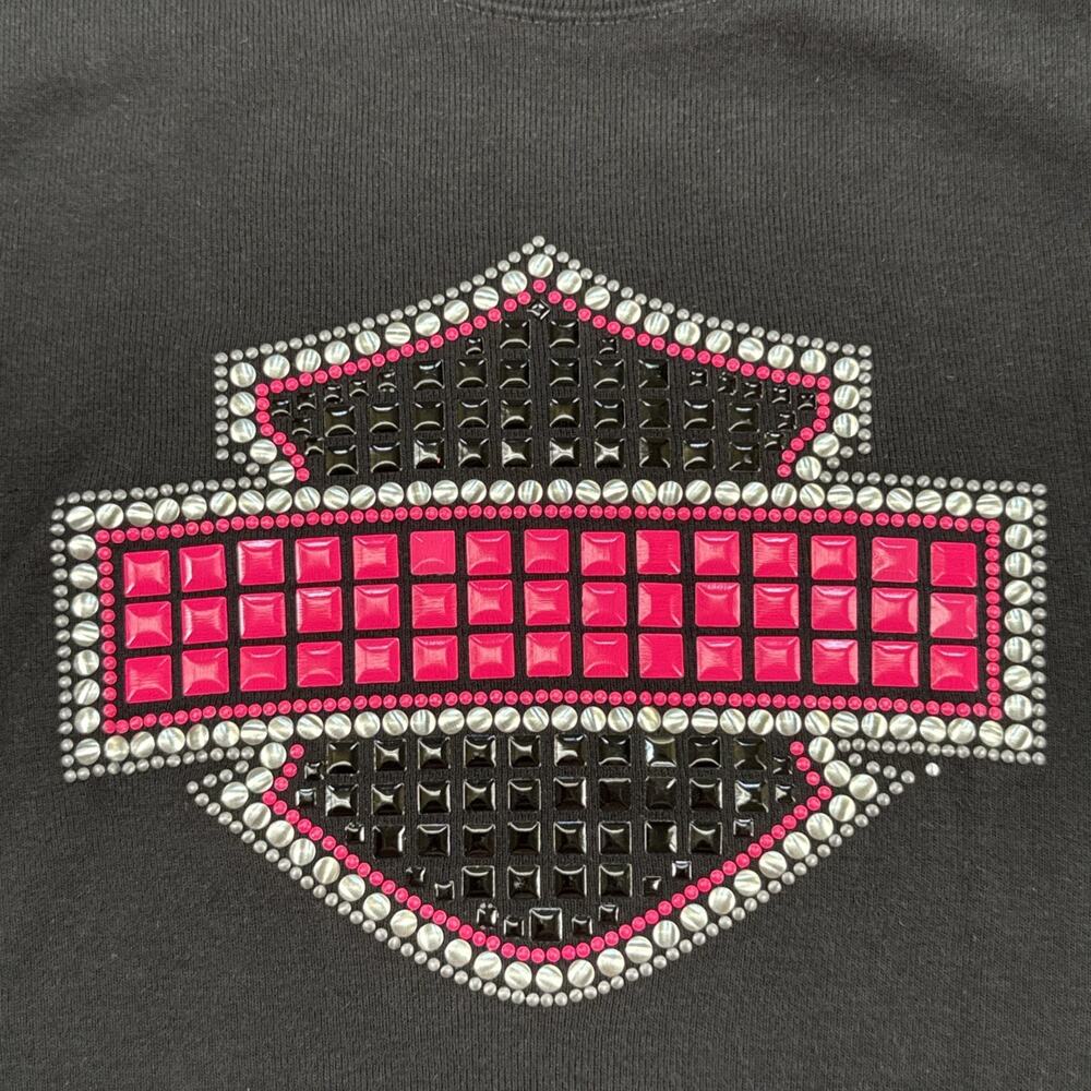 Harley-Davidson Shirt Womens Medium Black Bar Shield LogoStudded Tee Top - Picture 6 of 9